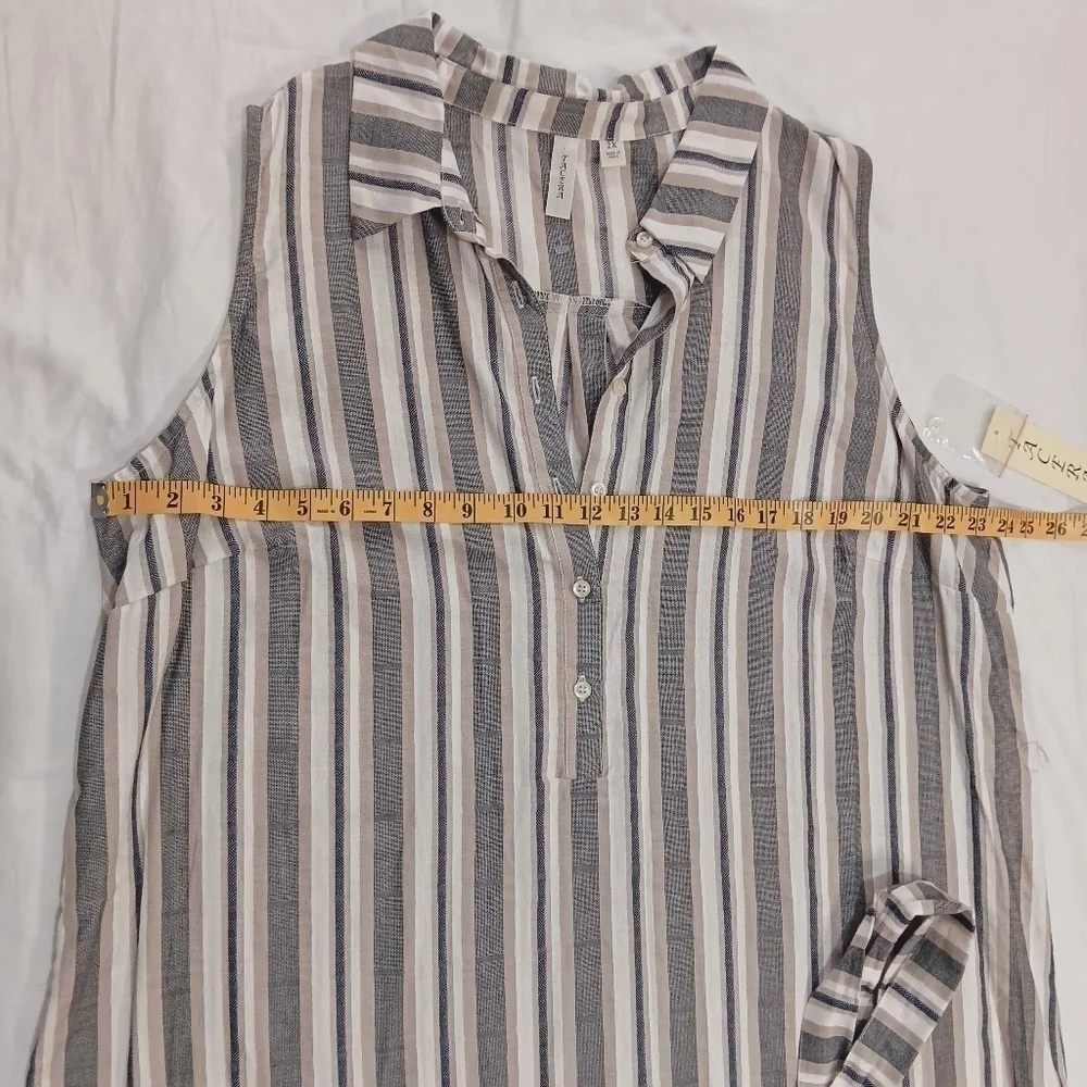 Tacera 100% Cotton Midi Dress Striped White/ Gray Size 2X Button Down